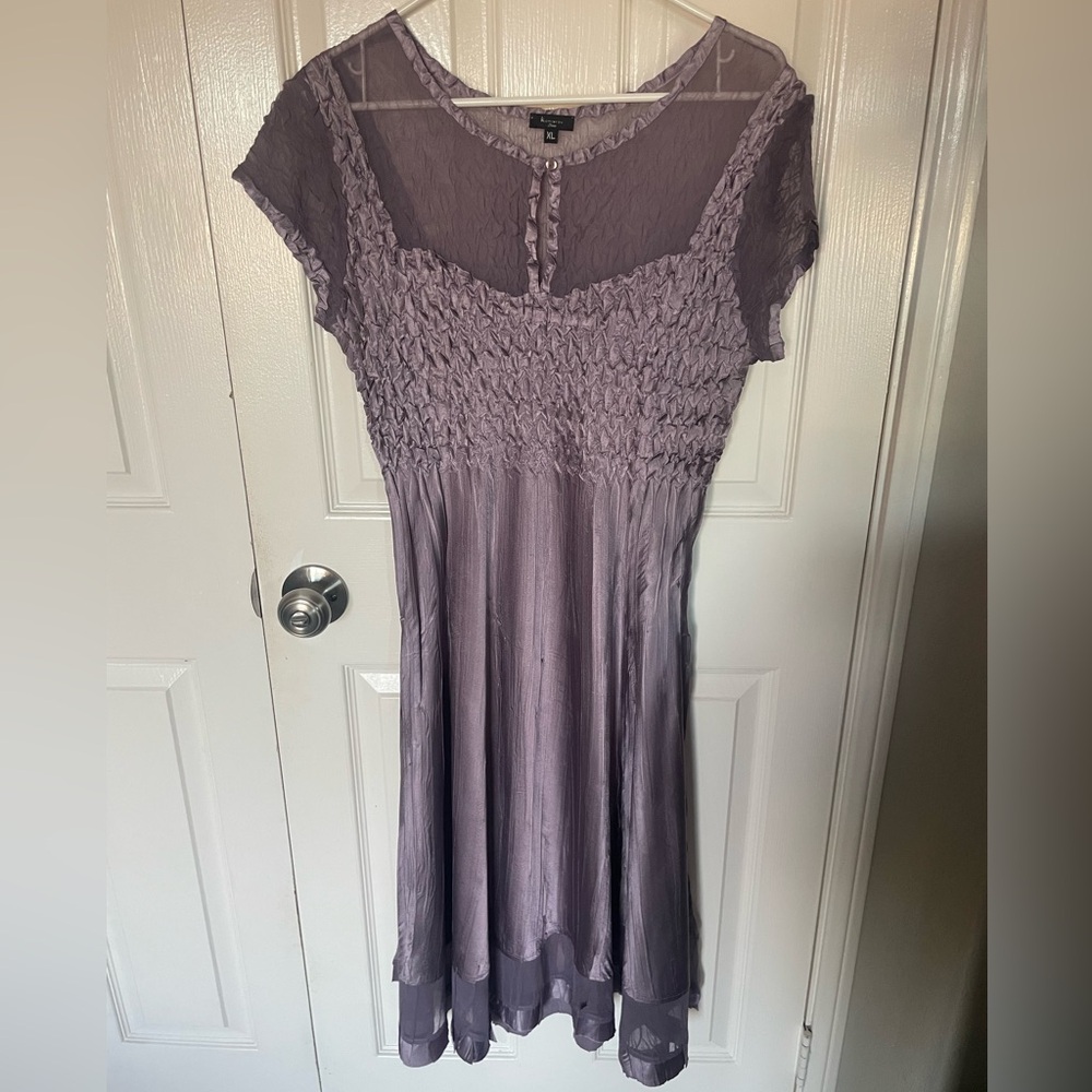 Komarov Lavender Smocked Midi Dress with Cap Sleeves
